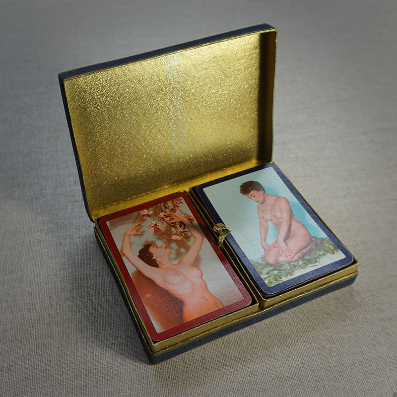 Vintage set off erotic playing cards by De La Rue, London featuring nudes on the reverse.