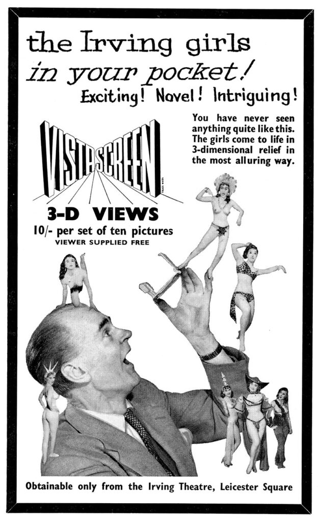 Inside front cover full page advert, Vues from Revues, winter 1958for Vista Screen 3-D views